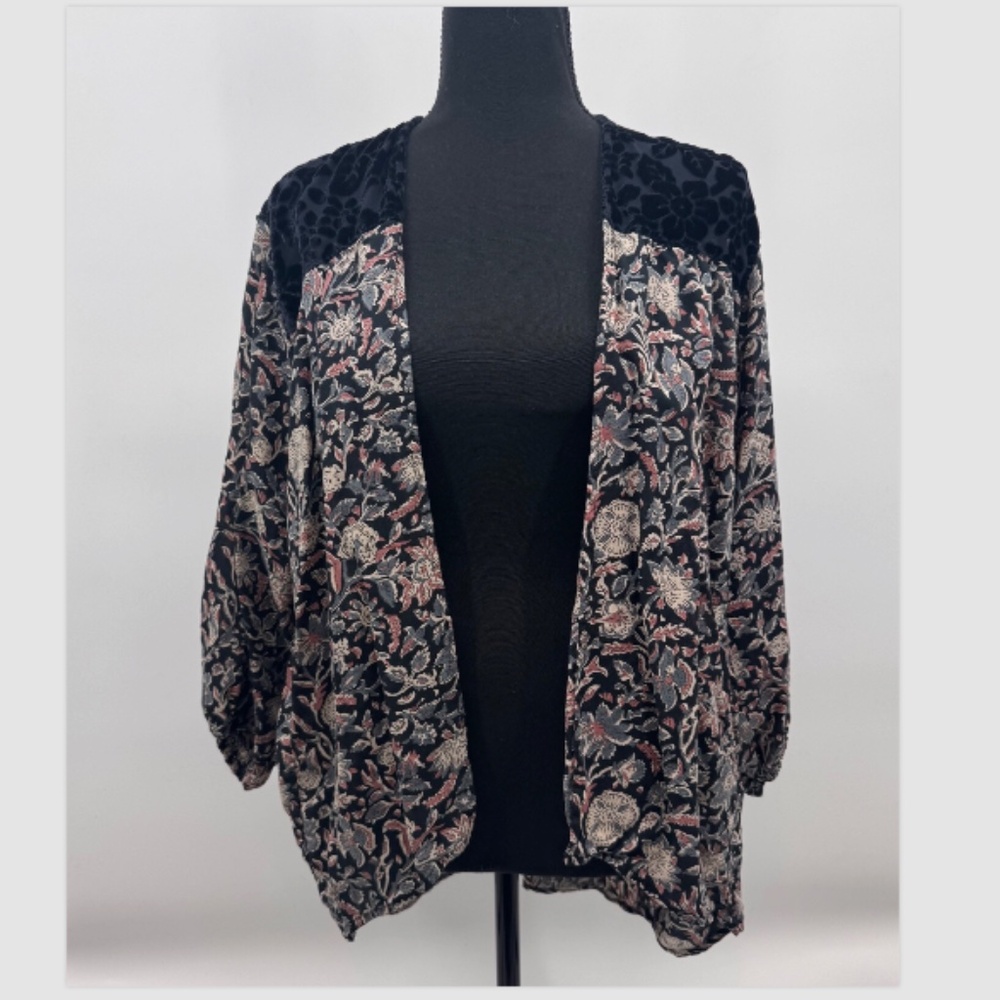 Abercrombie Fitch Kimono Women One Size Black Floral Burnout Boho Hippie